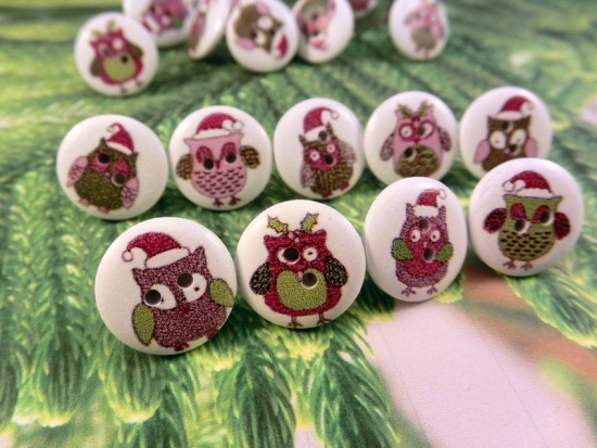 Preview: Weihnachts Eulen Knopf Ohrstecker Winter Uhu owl
